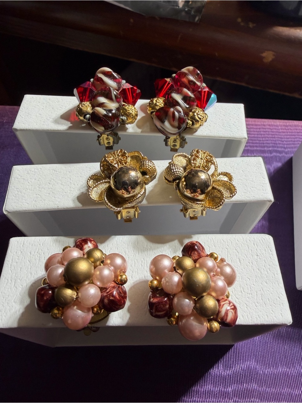 Vintage Hong Kong The Pairs Of Cluster Clip-On Earrings